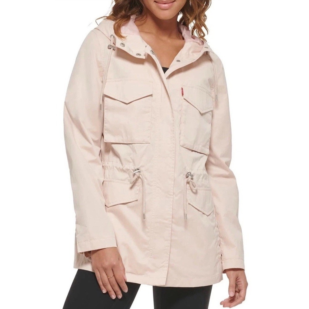Levi's Women's 2XL Four Pocket Hooded Military Jacket Peach Puree Pink NWT